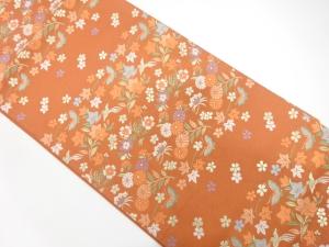 花に蝶・小鳥模様織り出し　袋帯